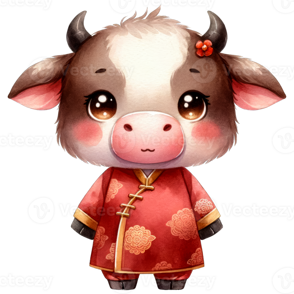 AI generated Watercolor Illustration of Ox Chinese Zodiac AI Generative png