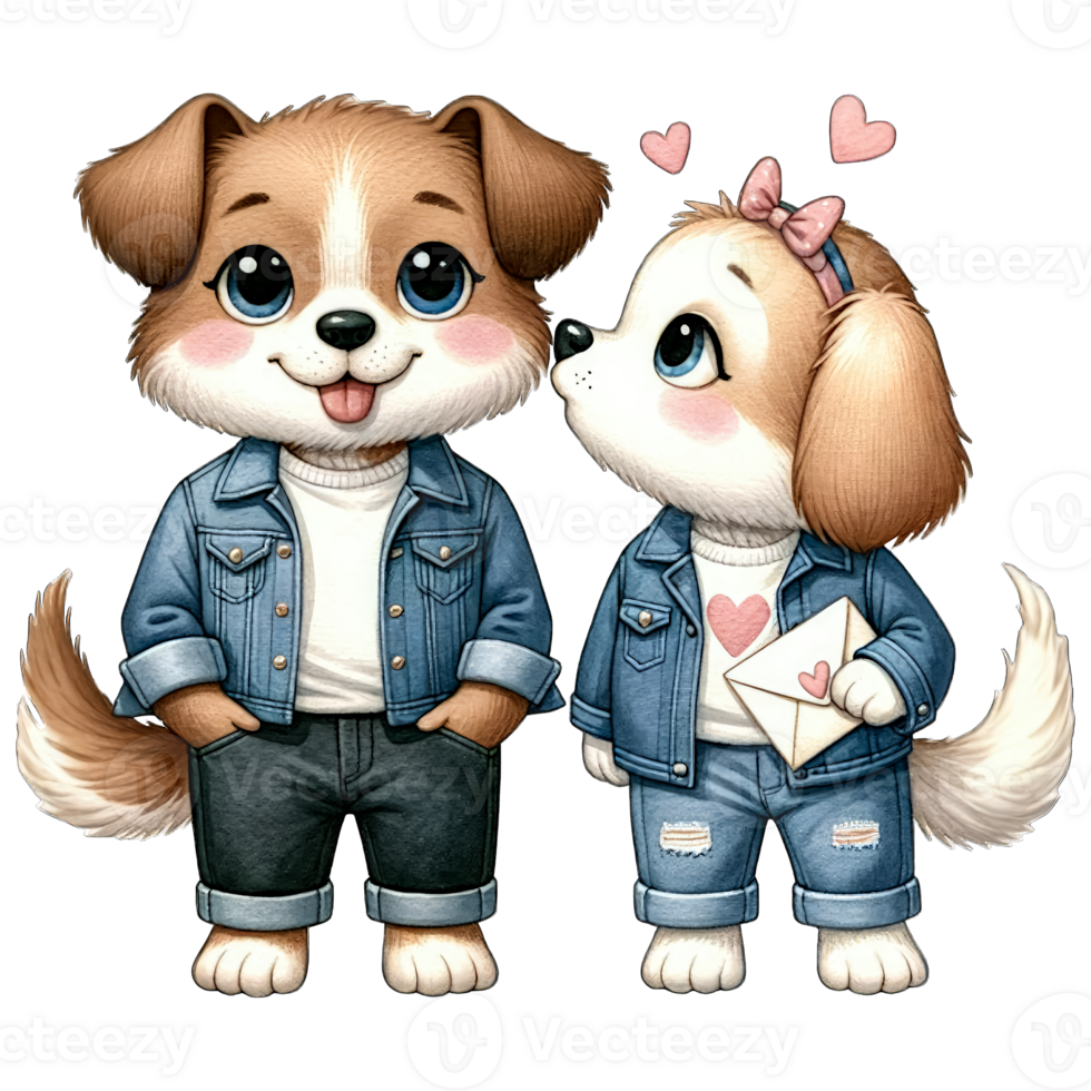 ai gerado aguarela fofa adorável casal cachorro clipart ai generativo png