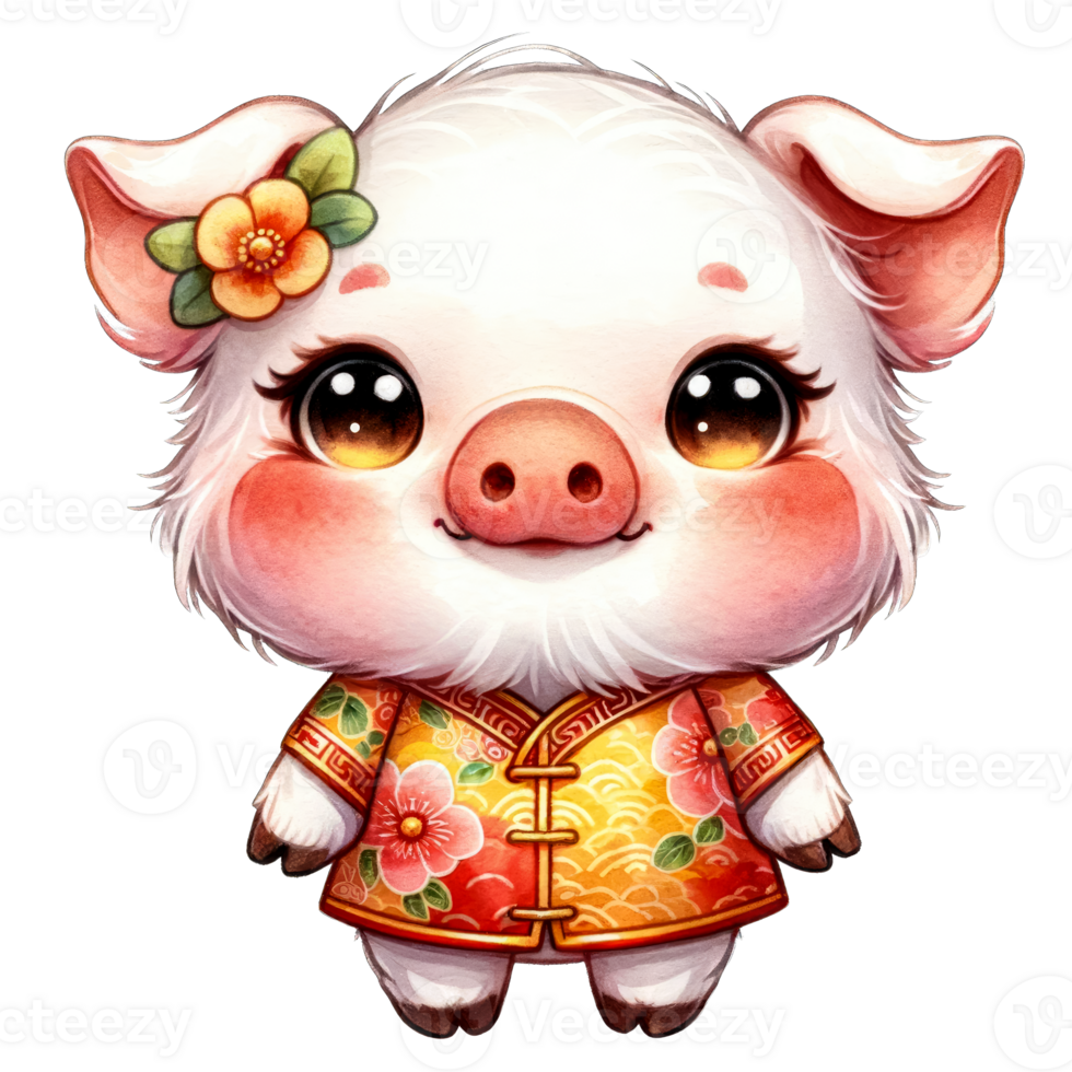 AI generated Watercolor Illustration of Pig Chinese Zodiac AI Generative png