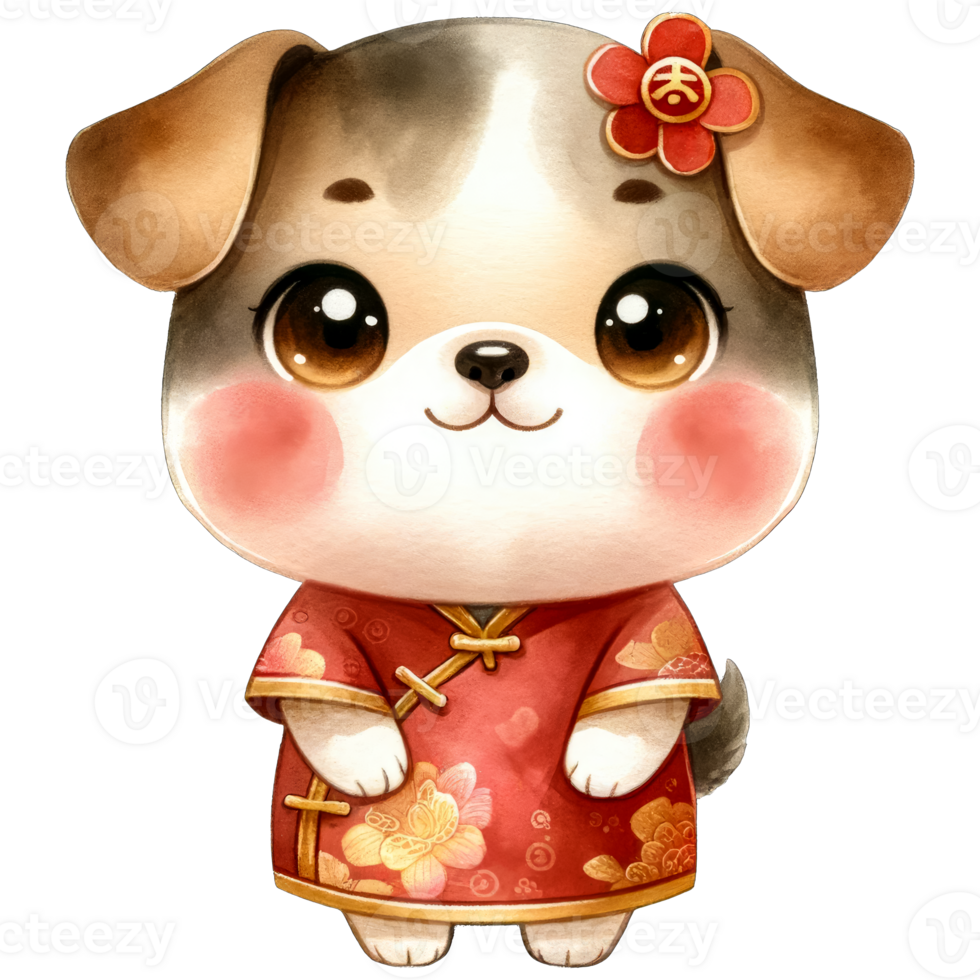 AI generated Watercolor Illustration of Dog Chinese Zodiac AI Generative png