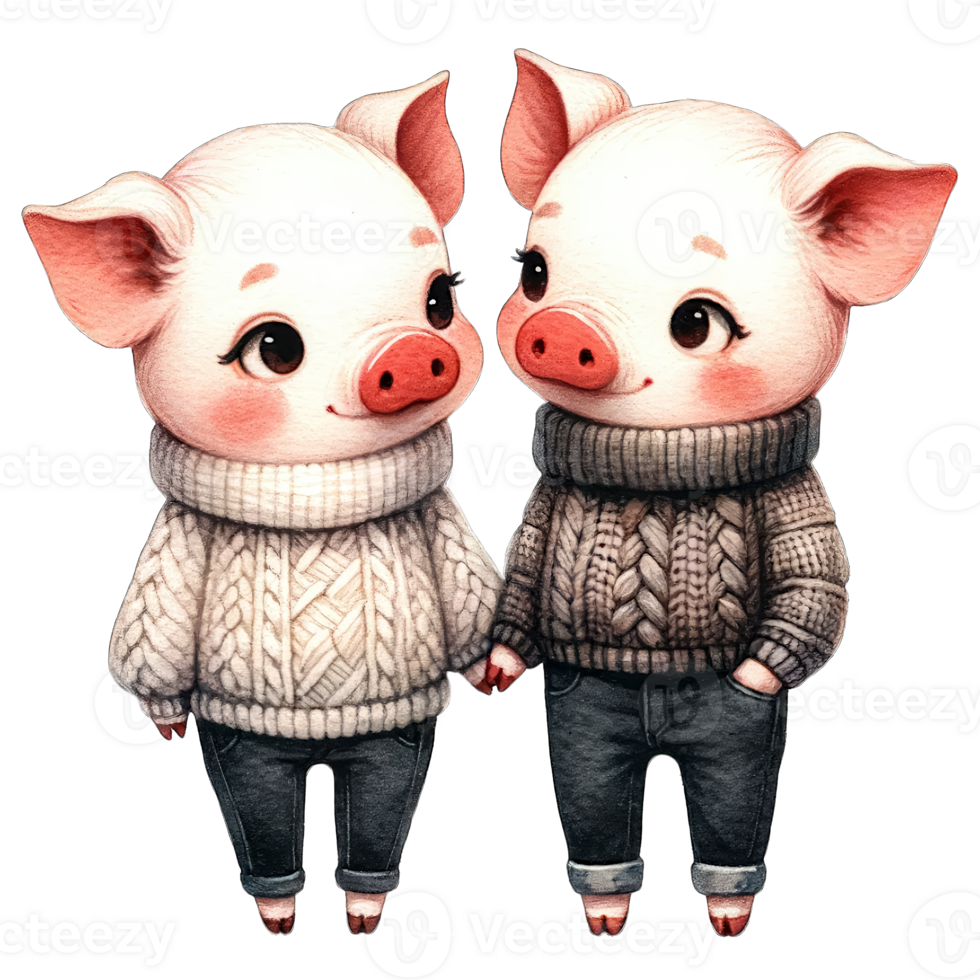 AI generated Watercolor Cute Lovely Couple Pig Clipart AI Generative png