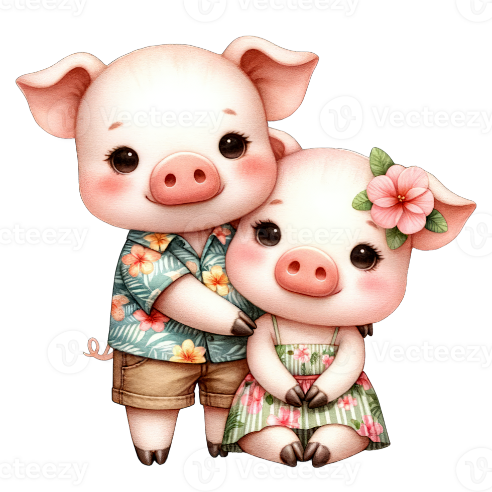 AI generated Watercolor Cute Lovely Couple Pig Clipart AI Generative png