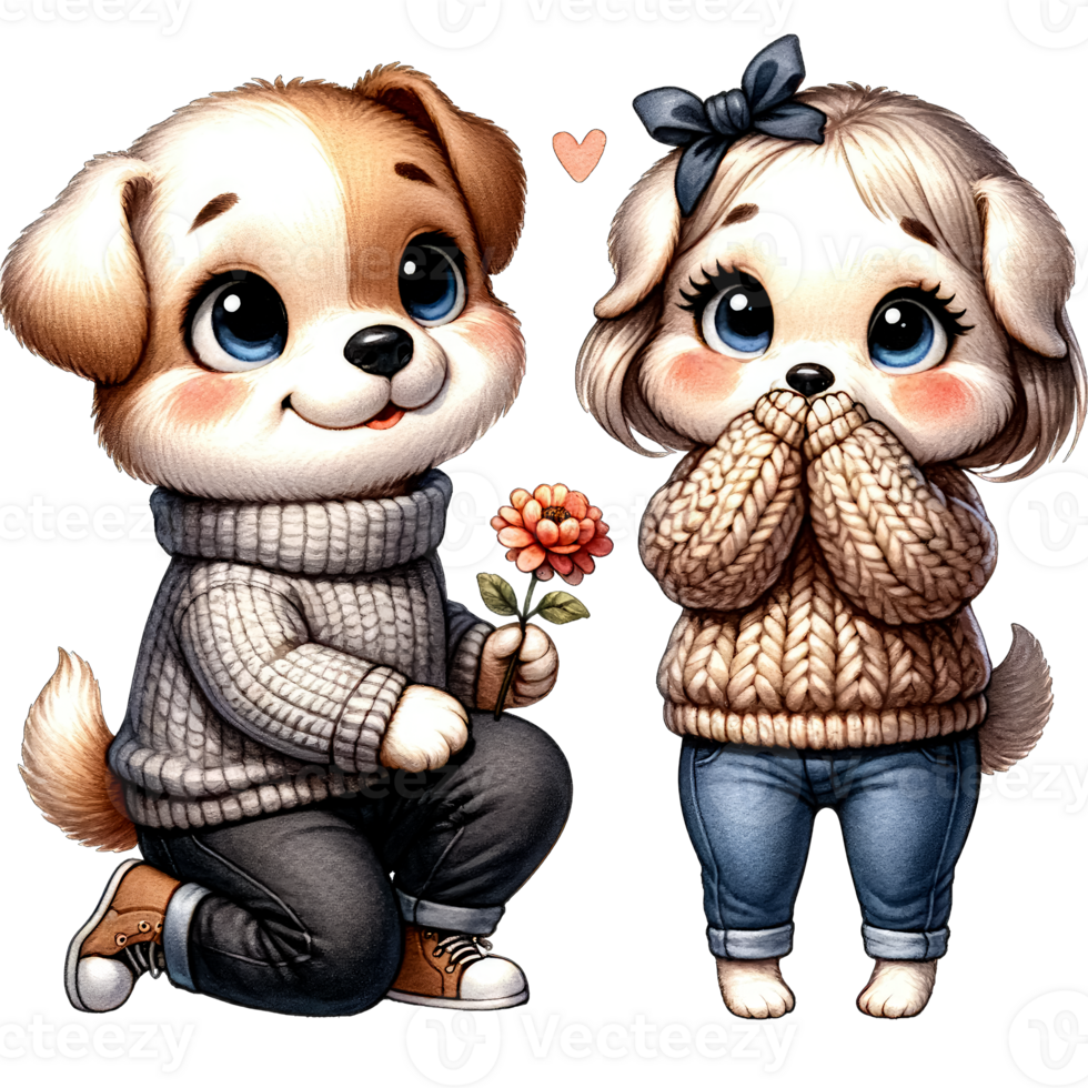 AI generated Watercolor Cute Lovely Couple Dog Clipart AI Generative png