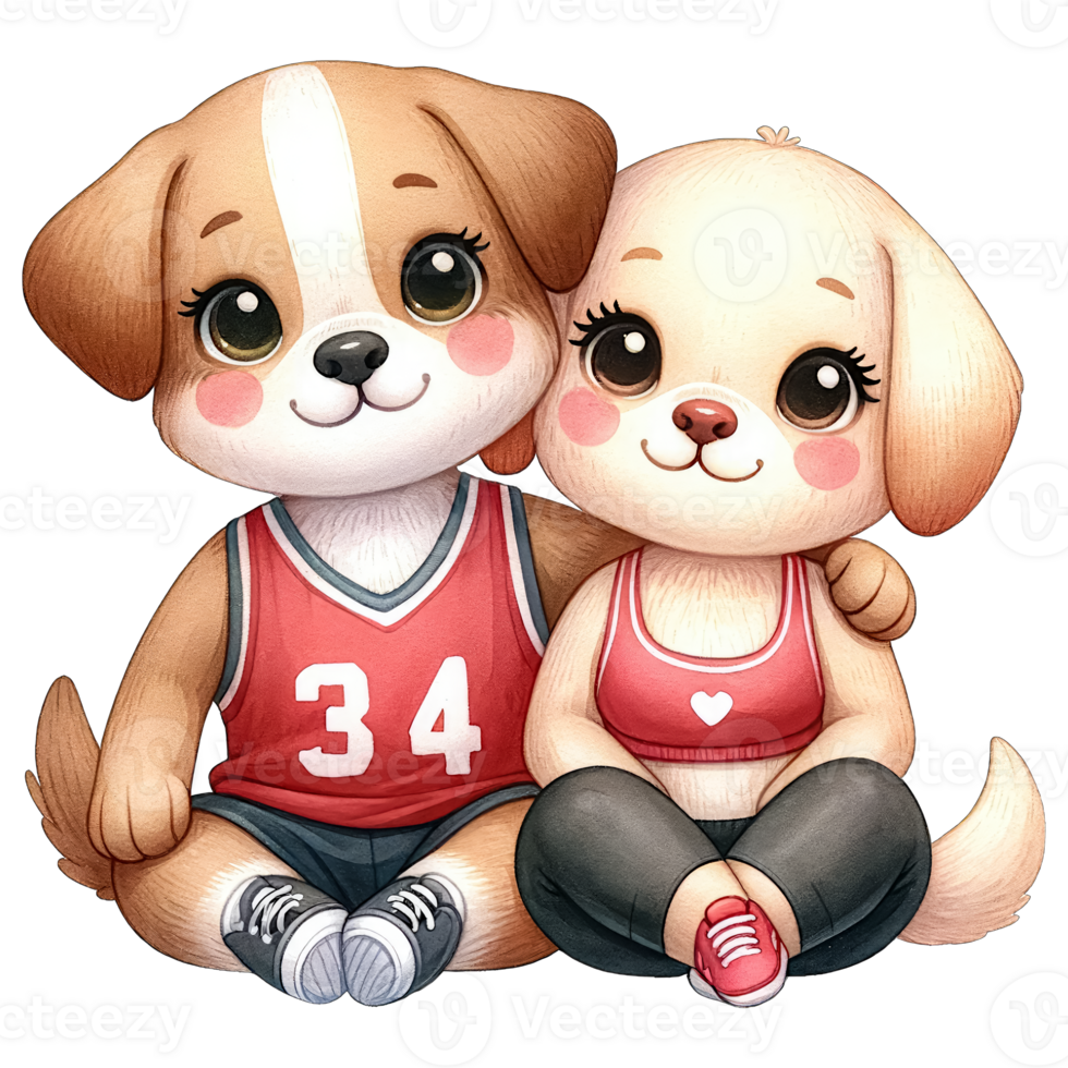 AI generated Watercolor Cute Lovely Couple Dog Clipart AI Generative png