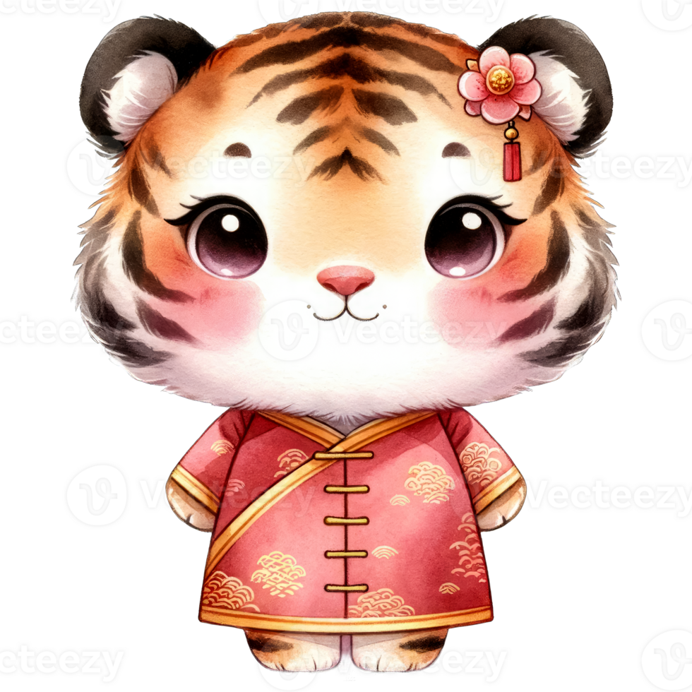 AI generated Watercolor Illustration of Tiger Chinese Zodiac AI Generative png
