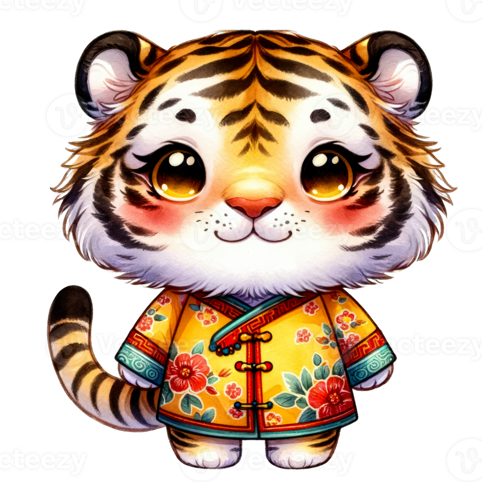 AI generated Watercolor Illustration of Tiger Chinese Zodiac AI Generative png