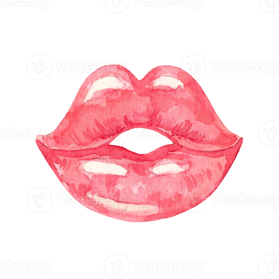 Red lips in watercolor style. Hand drawn illustration isolated on transparent background png