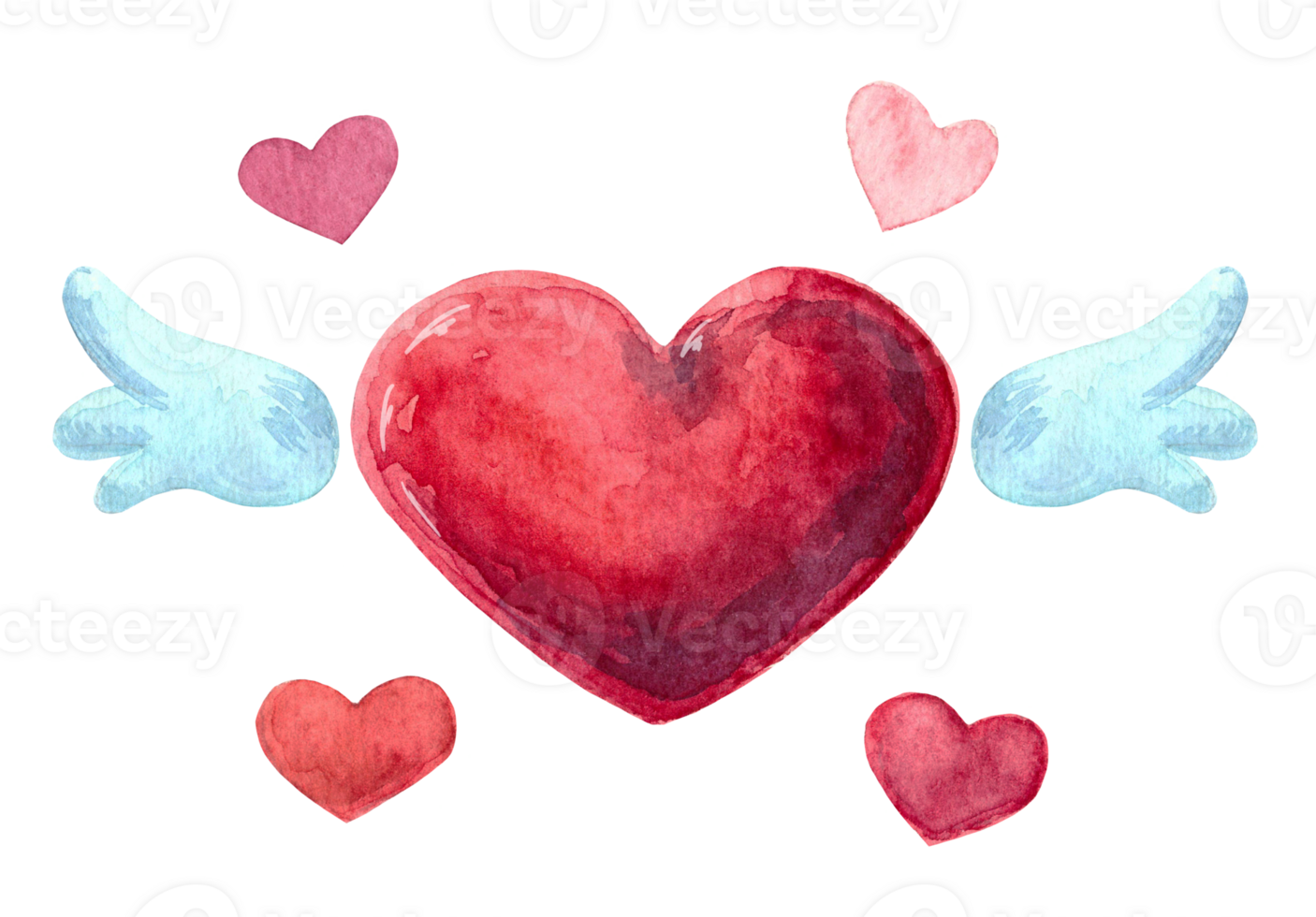 rot Herz mit Flügel umgeben durch wenig Herzen im Aquarell Stil. zum Valentinstag Tag, Hochzeit oder andere Urlaub. Hand gezeichnet Illustration isoliert auf transparent Hintergrund png