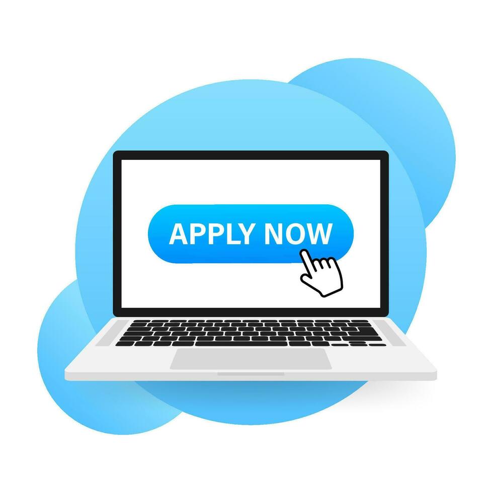 Cool vector Apply button with cursor in flat design. Vector illustration.