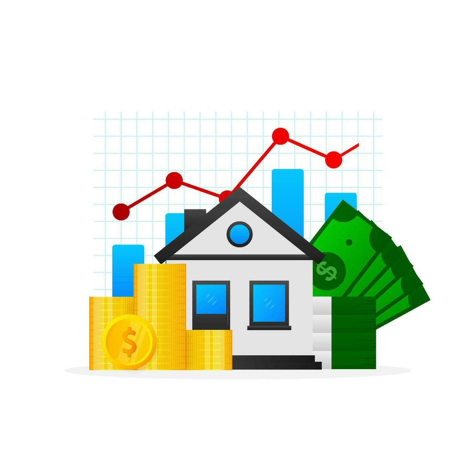 dibujos animados infografía. casa dinero. vector isométrica ilustración. dibujos animados vector ilustración. Finanzas isométrica