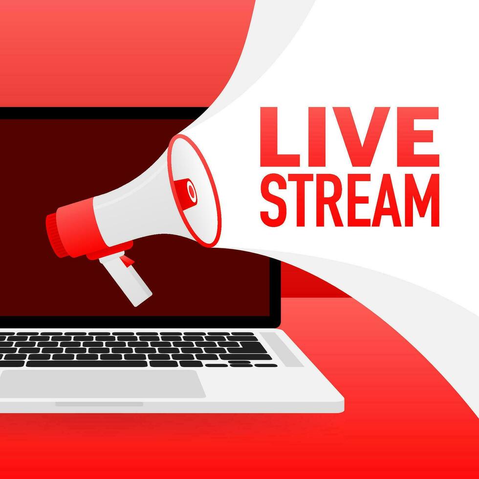 Live streaming banner in flat style on white background. Play video. Web media. Vector illustration.