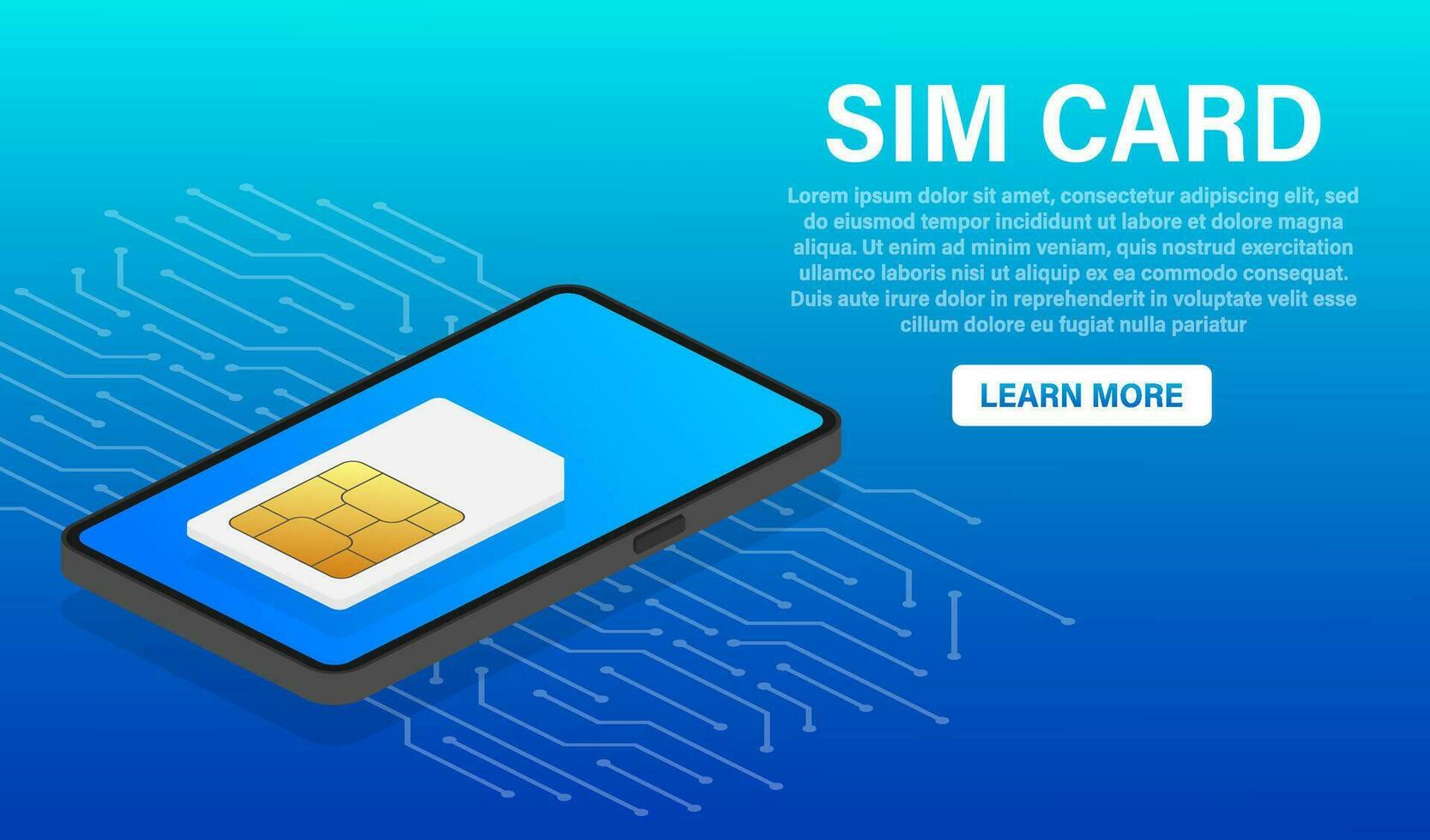 Sim Card Chip on blue background. Vector template. Communication icon symbol.