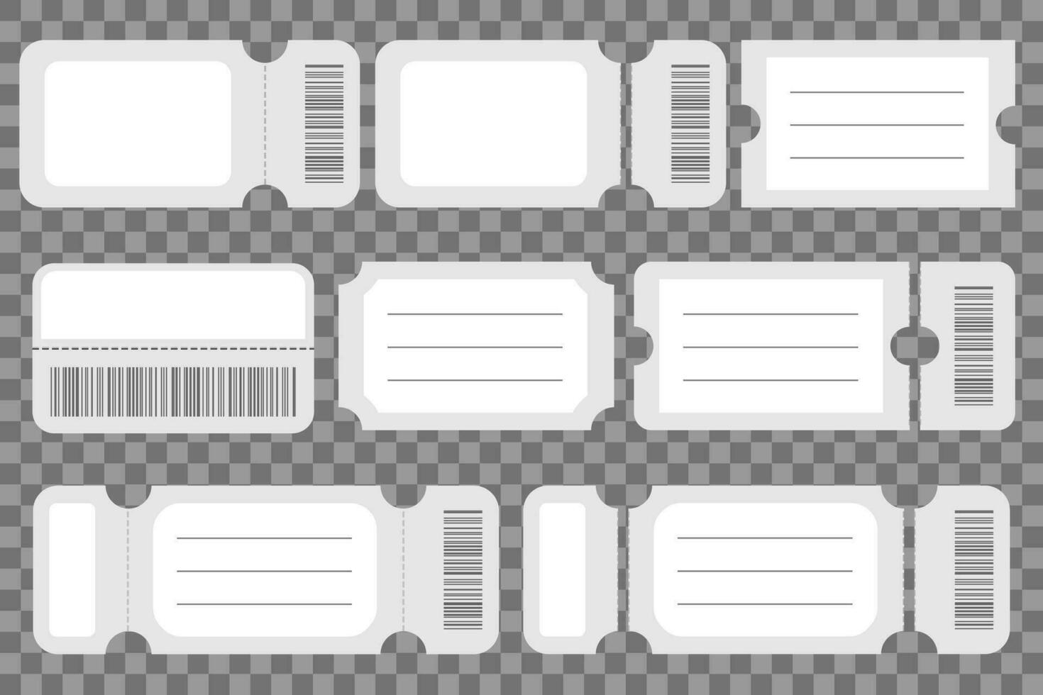 Set of blank ticket mockup template. Realistic White paper coupon. vector