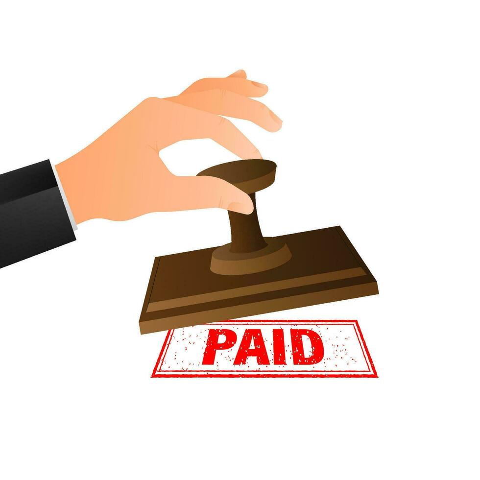 Paid stamp on red background. Business template. Vector isolated texture