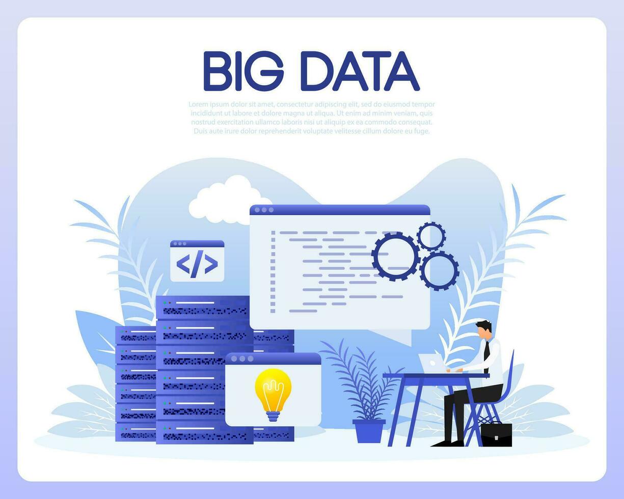 Big data people. Vector illustration. Finance isometric. Data storage