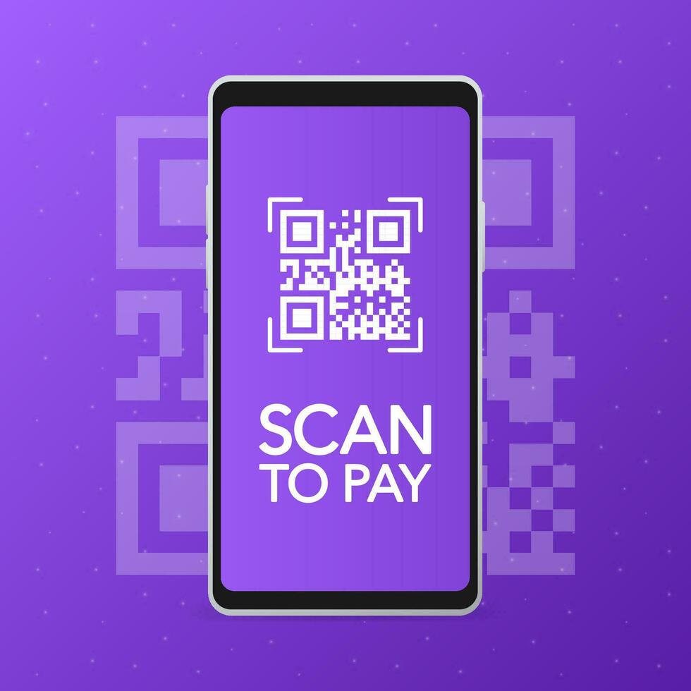 Scan to pay. Smartphone screen. Digital device. Barcode. Vector illustration.