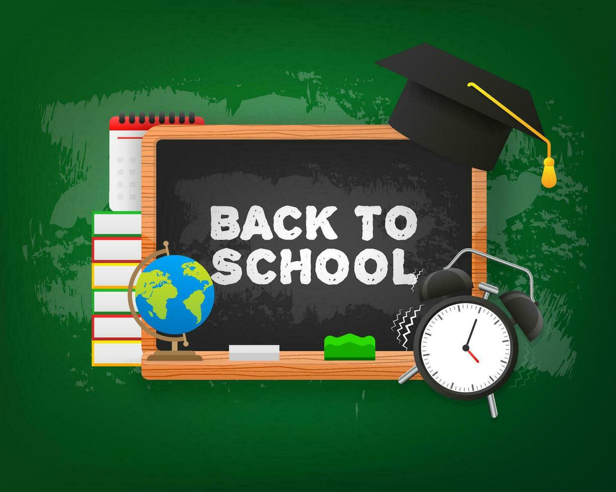 Modern chalkboard black template with sign back to school. Vector illustration