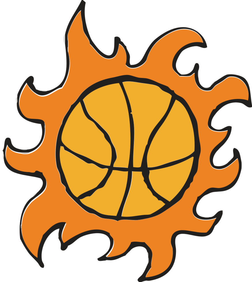 Basketball on fire hand drawn vector