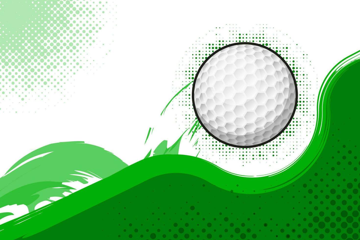 A flying golf ball abowe green flat wave. Abstract background vector