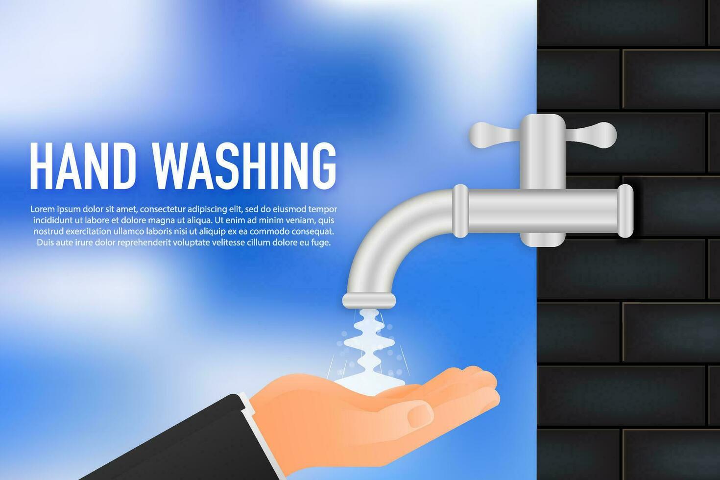 Washing hands. Safety during. Disinfection, skin care. Vector illustration.