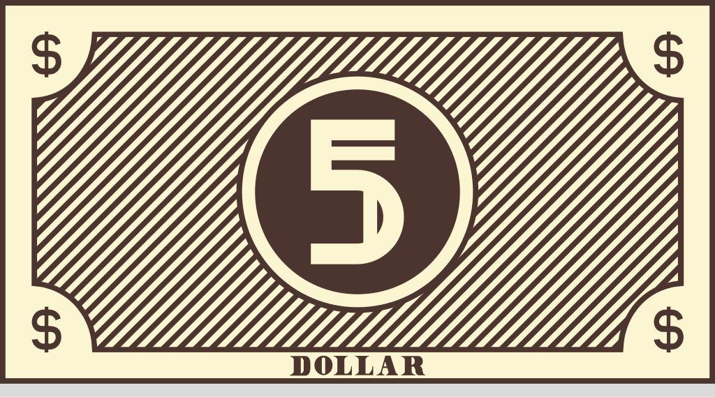 5 dollar bill retro vector