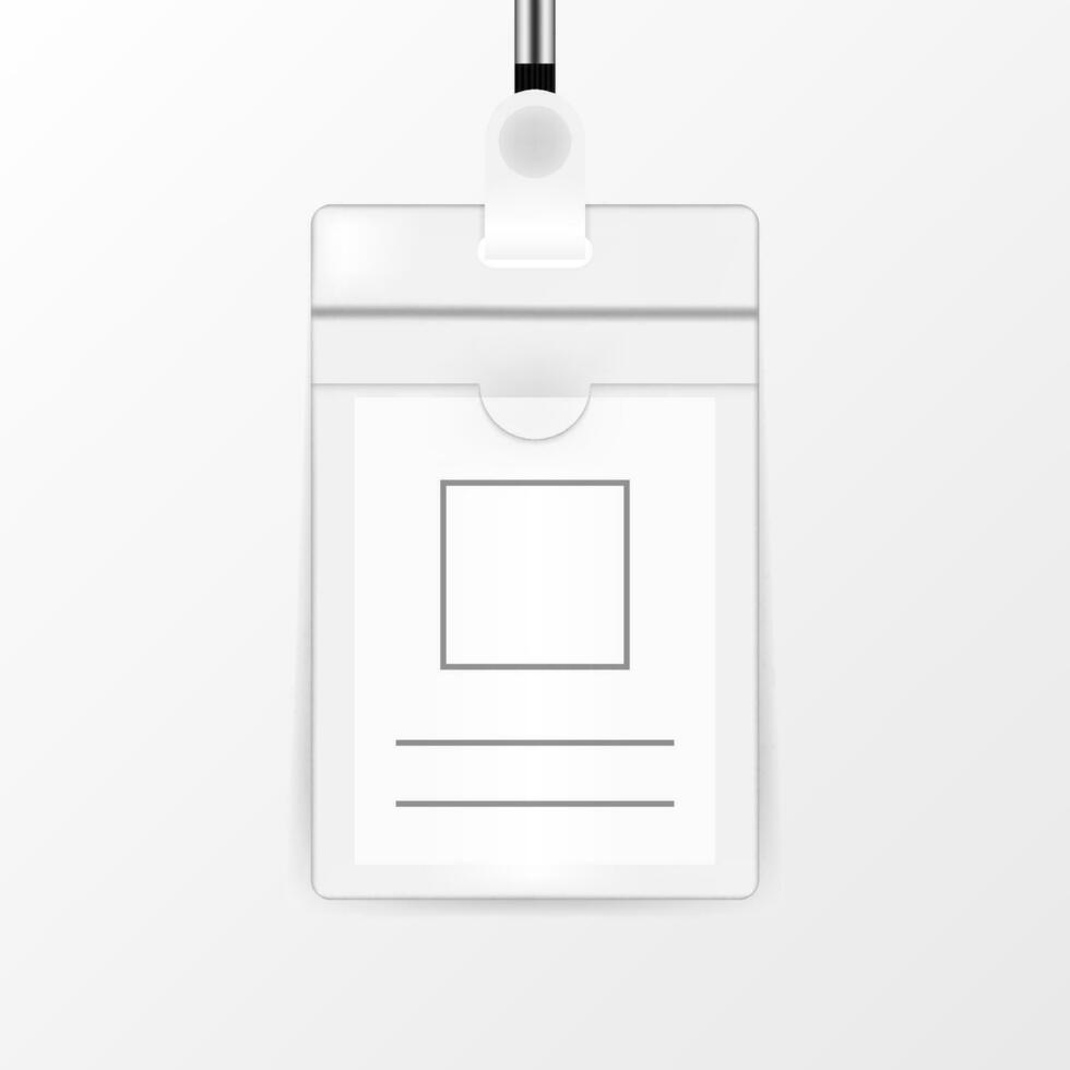Clear plastic badge id card with white neck lanyard. vector