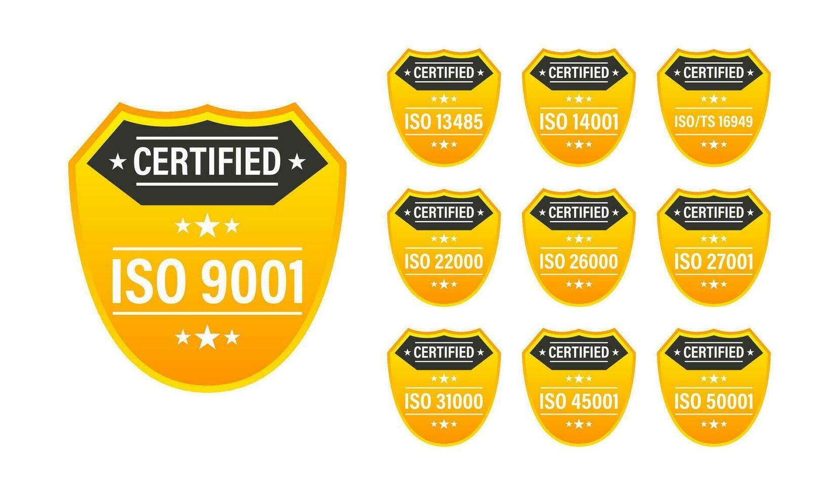 ISO certified set stamp and labels. Quality management system certified vector