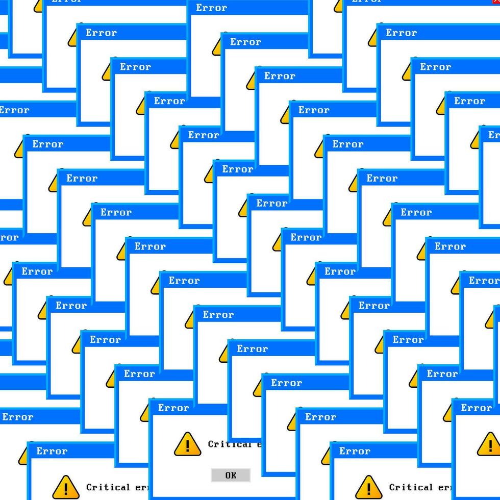 Old computer window, Critical error. Blank template window in retro style. Error message vector