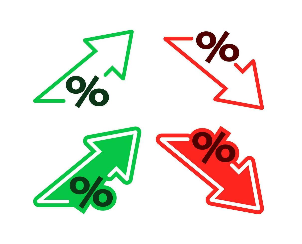 porcentaje con flecha arriba y abajo. porcentaje crecimiento, interesar tasa. bancario y crédito vector