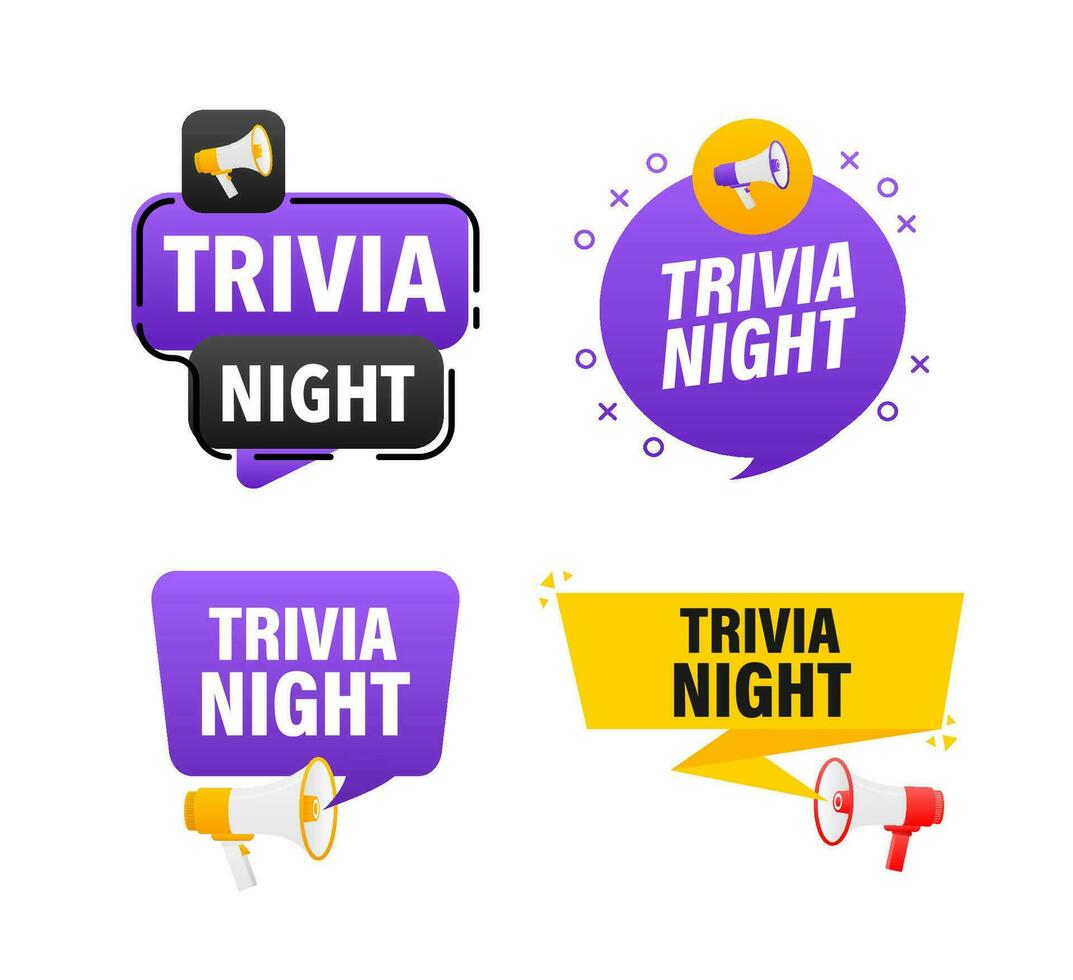 Megaphone label set with text Trivia night. Trivia night announcement banner vector