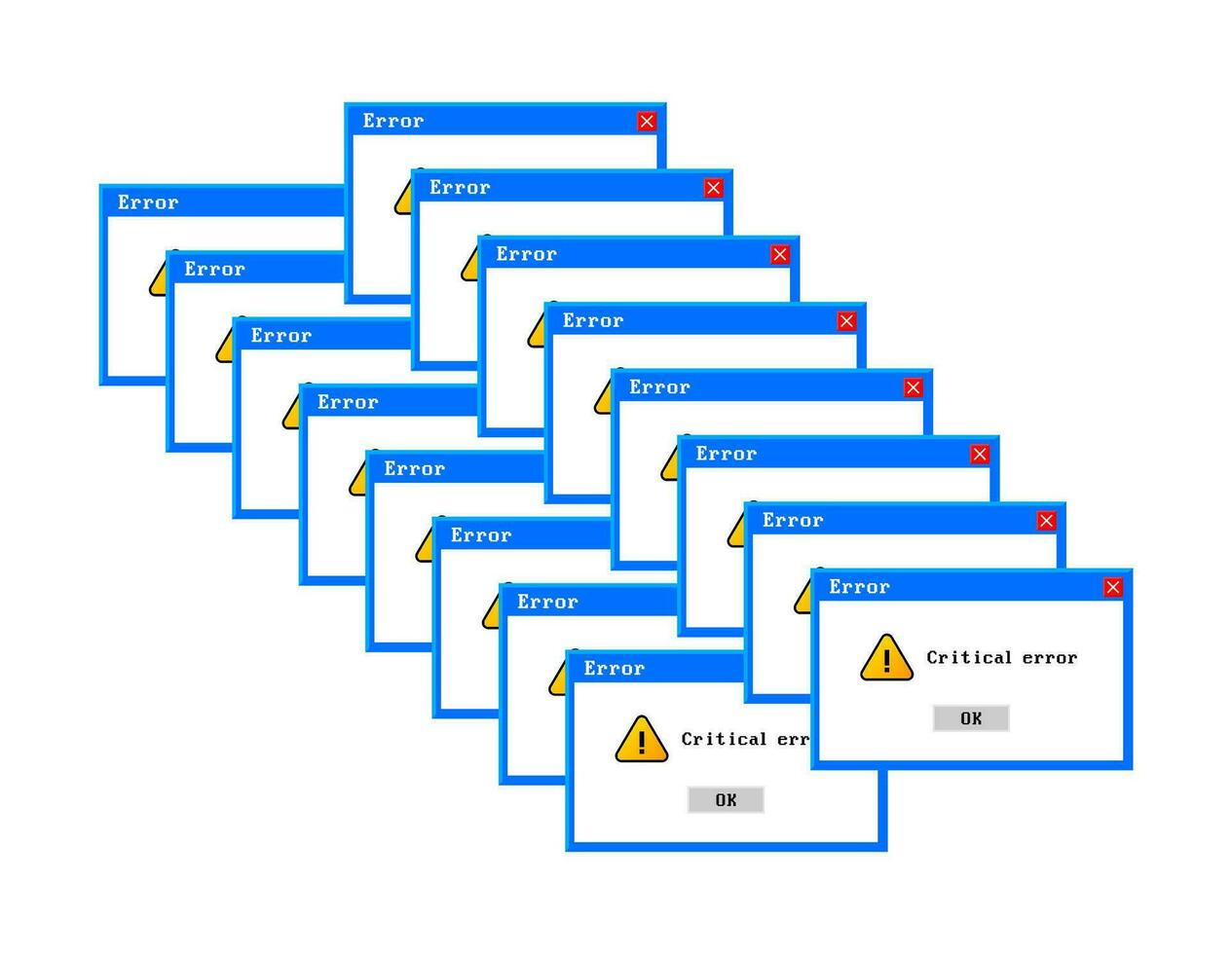 Old computer window, Critical error. Blank template window in retro style. Error message vector