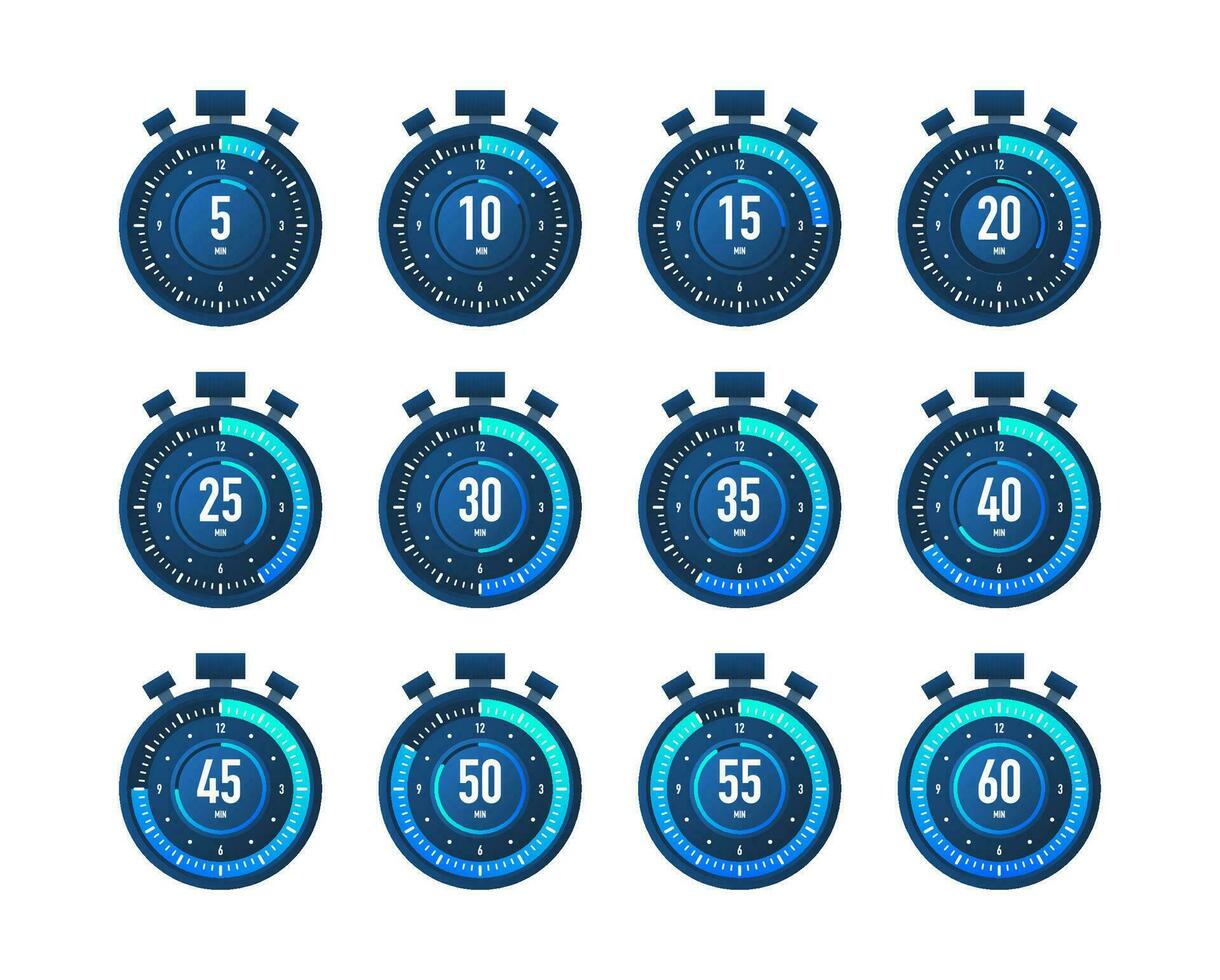 Set Timer, clock, stopwatch. Cooking time. 0 to 60 minutes. vector