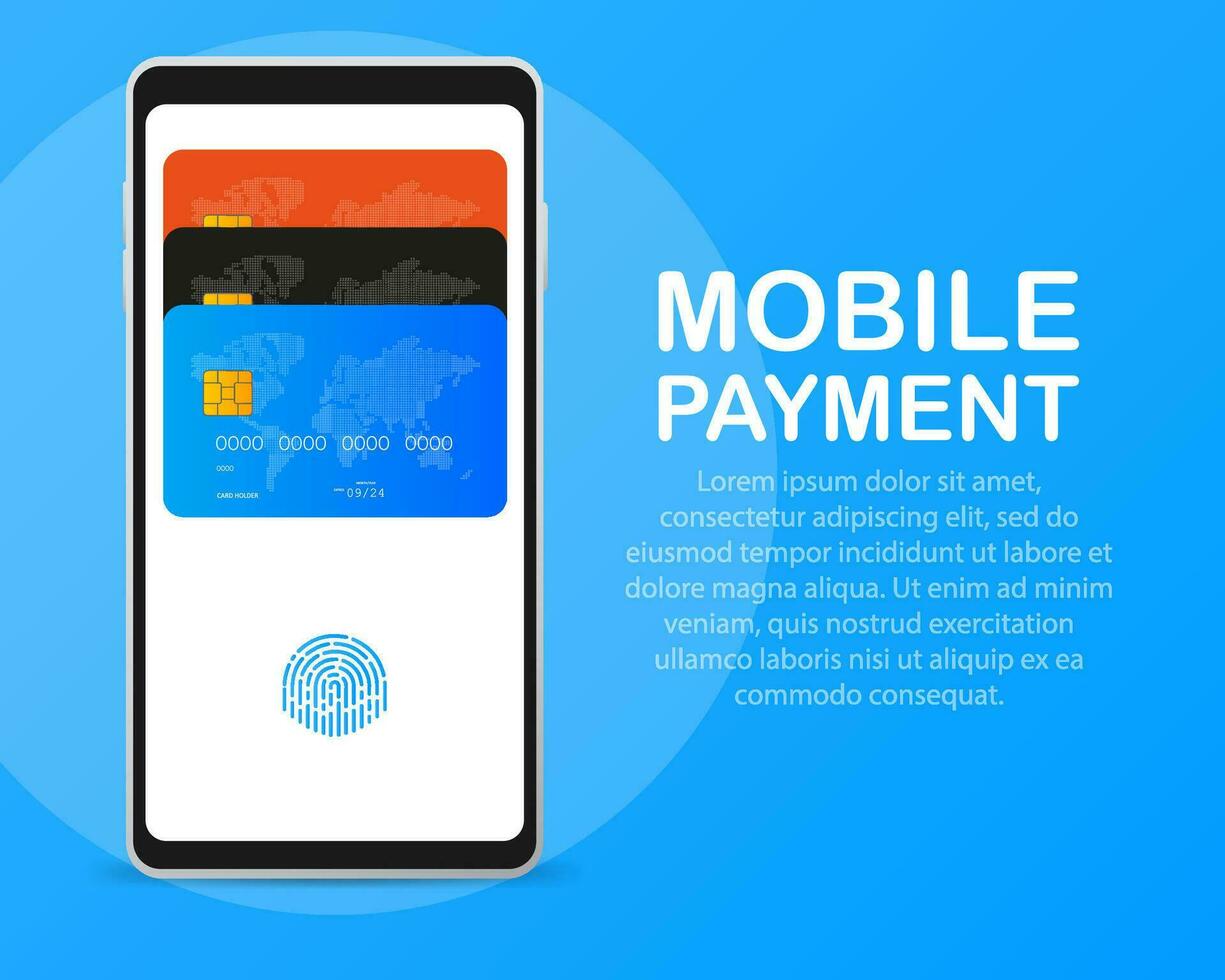 Modern mobile smartphone with credit card. Vector illustration.