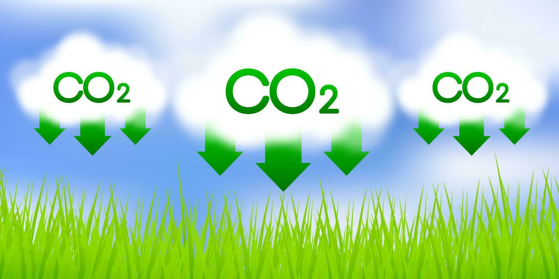 Co 2 emissions in flat style on green background. Simple vector illustration. Vector flat illustration