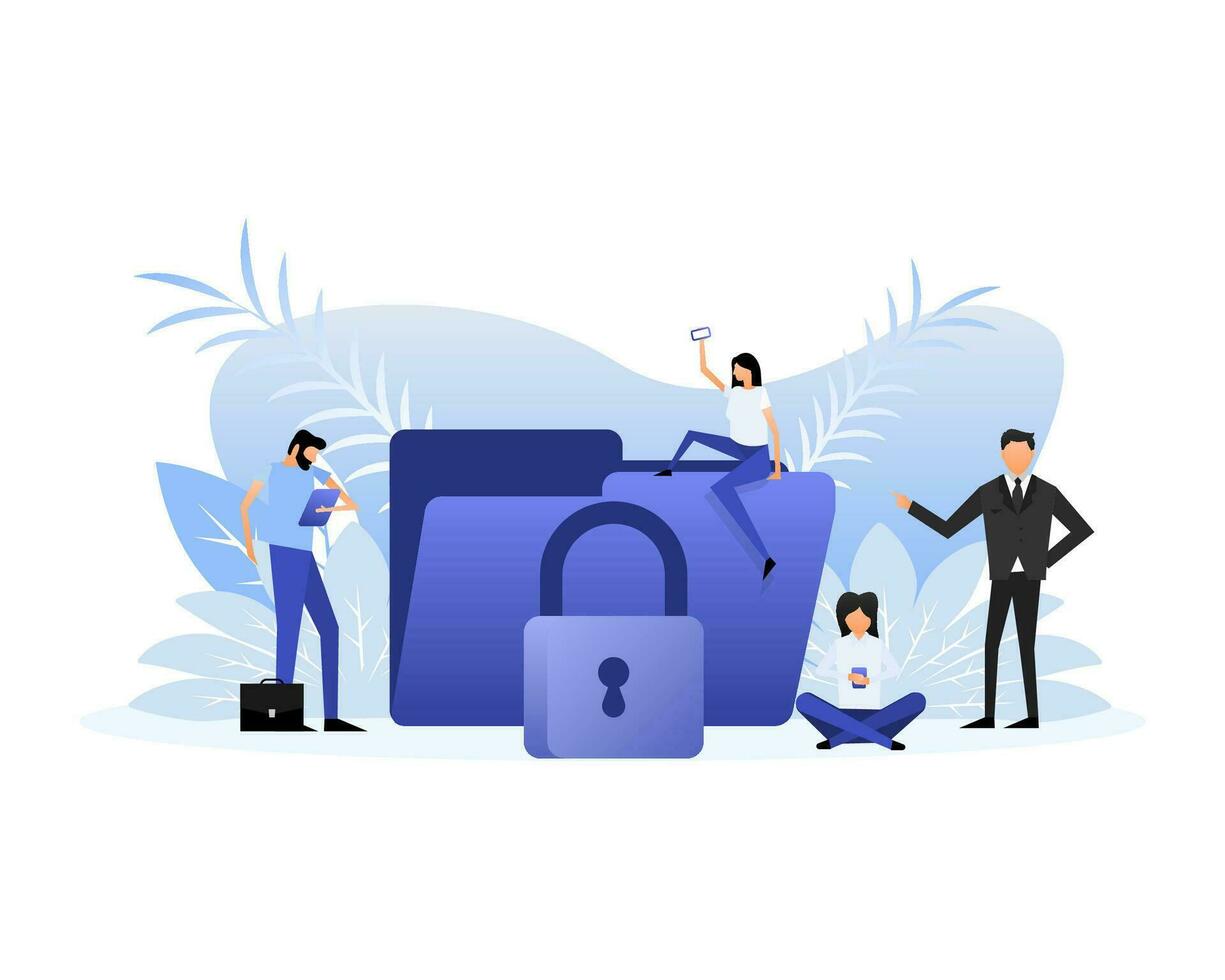 Data secure people. Personal data security concept. Cyber safety concept vector