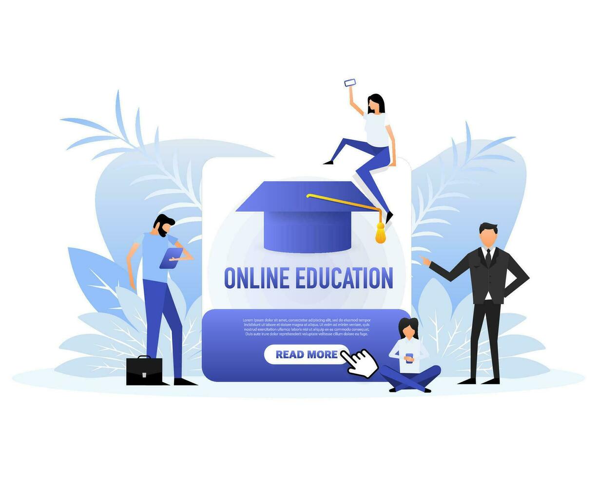 Online education people in flat style. Flat vector illustration character