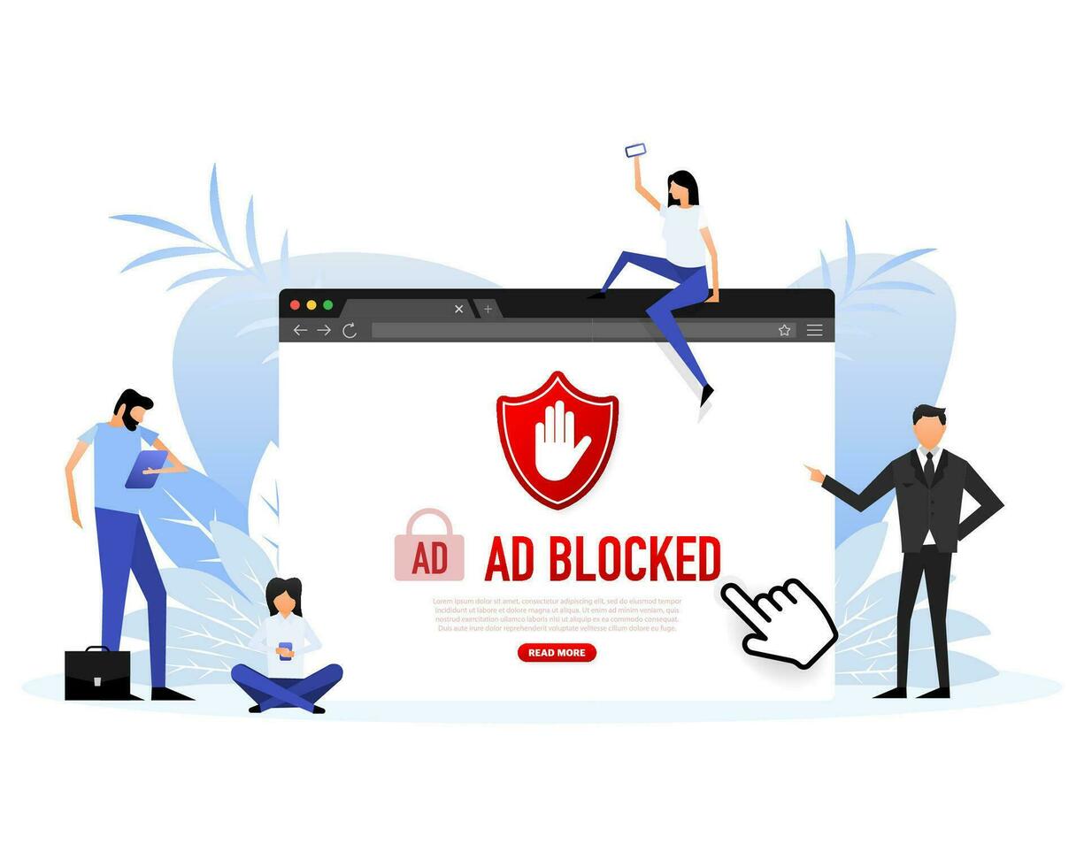 Ad blocked people in flat style. Phone icon set. Social media. vector