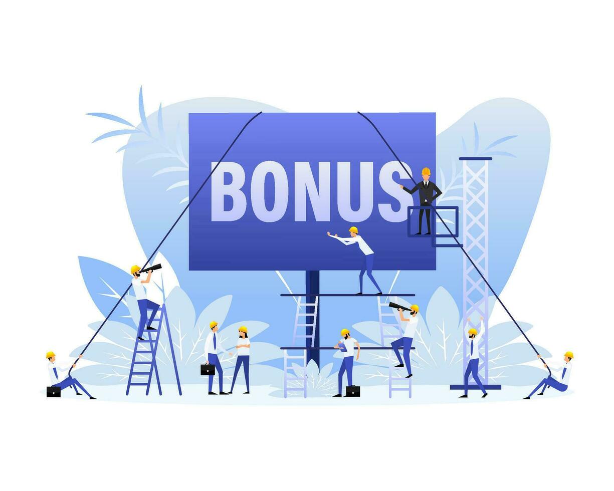 BONUS sign with people in flat style. Web design. Vector illustration