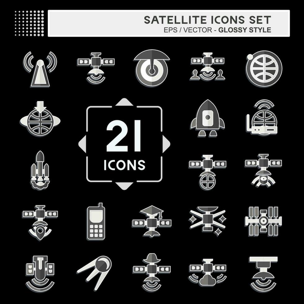 icono conjunto satélite. relacionado a espacio símbolo. lustroso estilo. sencillo diseño editable. sencillo ilustración vector