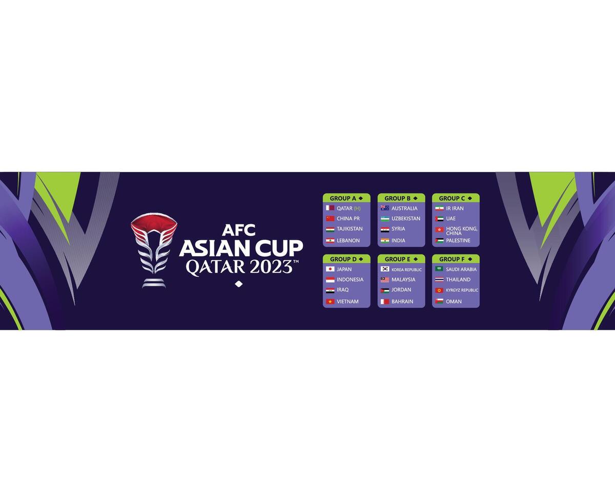 AFC Asian Cup Qatar 2023 Groups Flags Countries Asia Football Logo Design Abstract vector