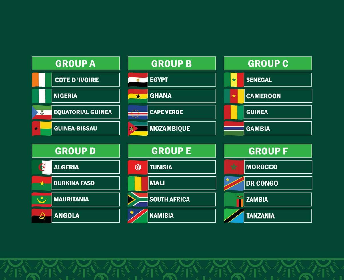africano naciones banderas 2023 grupos equipos países africano fútbol americano símbolo logo diseño vector ilustración