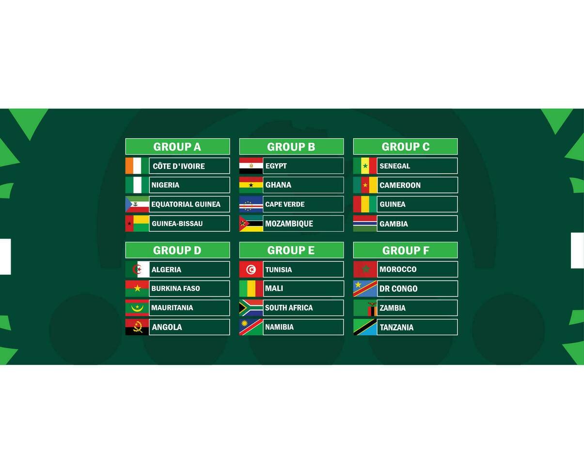 africano naciones banderas 2023 grupos países africano fútbol americano diseño vector