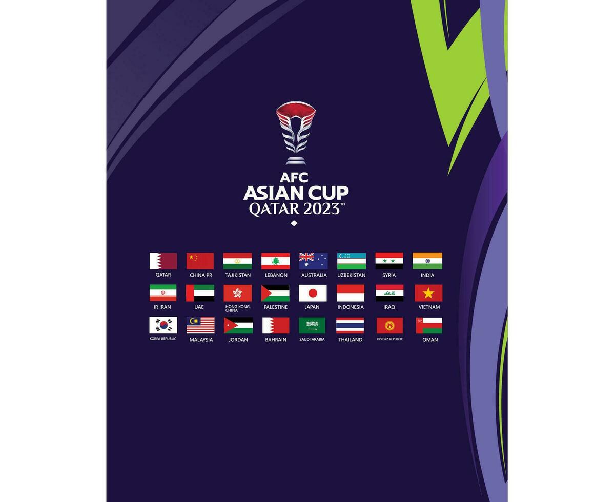 AFC Asian Cup Qatar 2023 Flags Asia Football Design vector