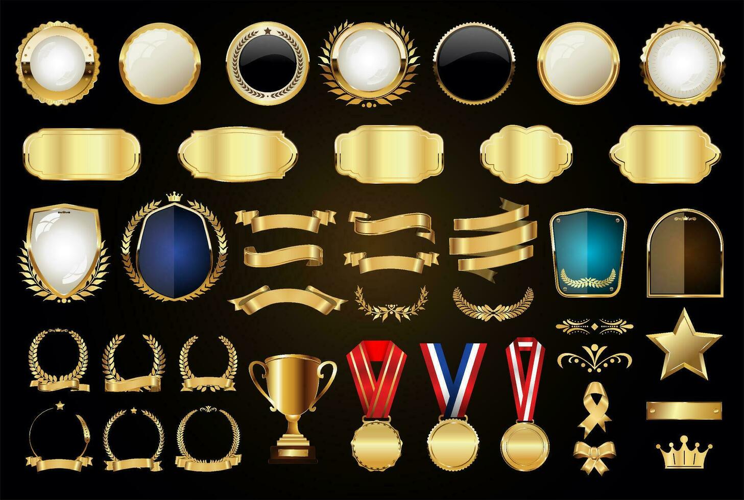 Luxury gold and silver design badges and labels collection vector