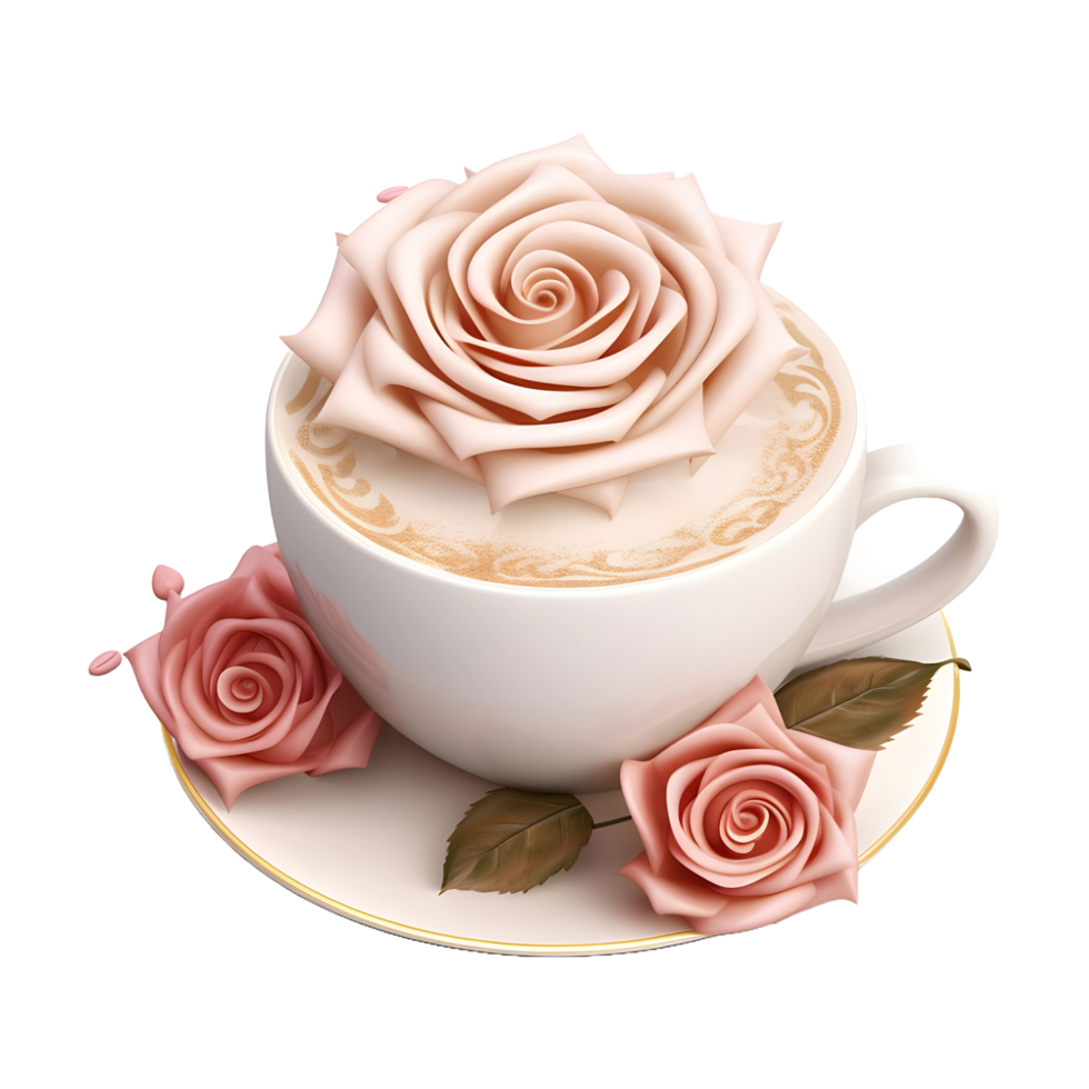 ai generado crema en un taza con flores en transparente antecedentes - ai generado png