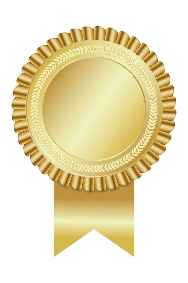 Gold medal. Gold medal on ribbon. Design winner golden medal prize. Symbol best trophy vector