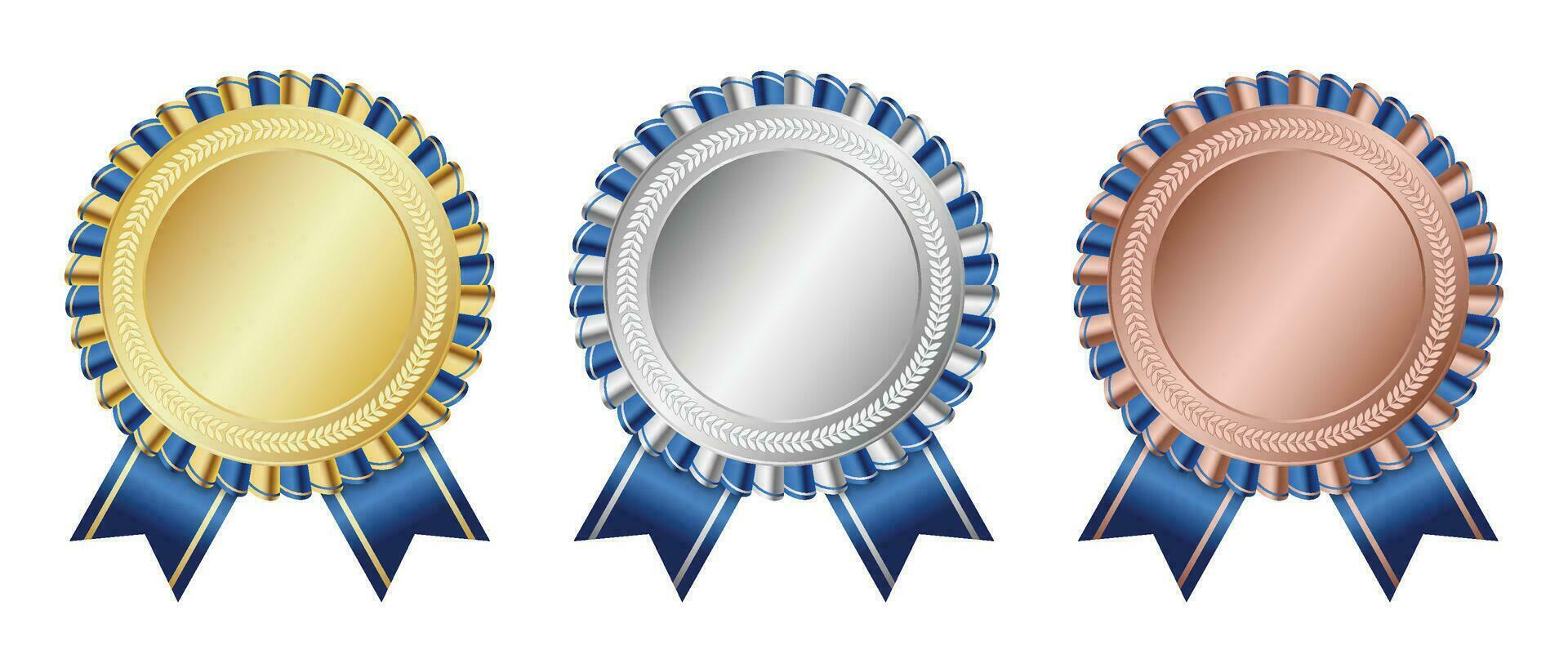 Gold, silver, and bronze medal. Award with ribbon. Realistic medal set. Prizes for winner. Medal vector set