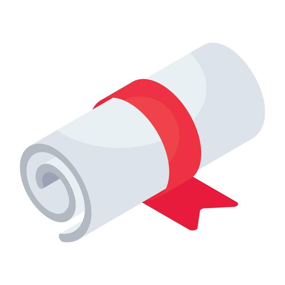 Paper with ribbon, isometric design of degree icon vector