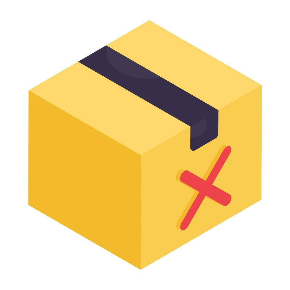 A isometric design icon of parcel cancel vector