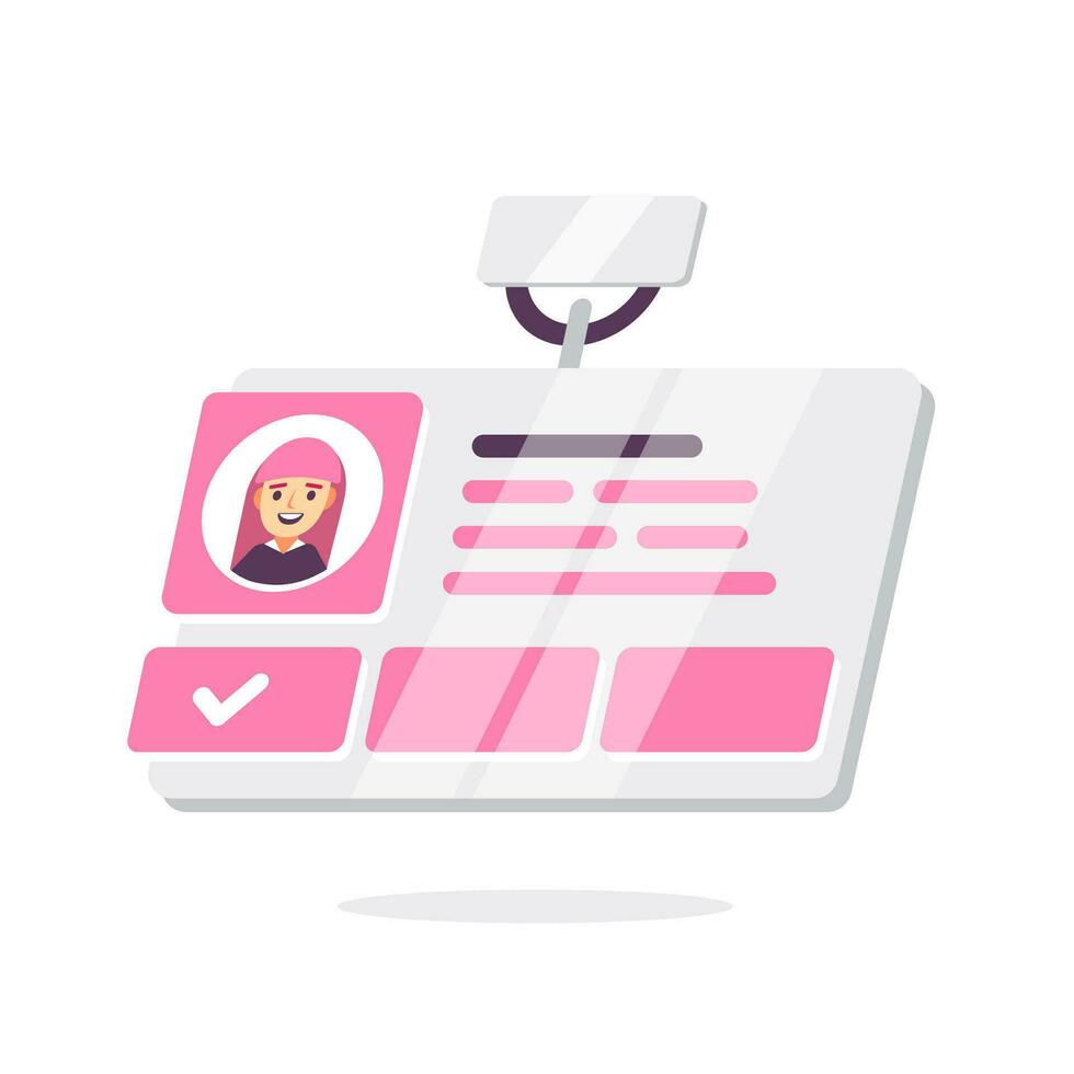 Modern flat design illustration of a personal ID card with a photo and security camera, representing identity verification and surveillance vector